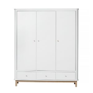 Garderob 3 dörrar Wood vit/ ek, Oliver Furniture