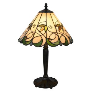 Bordslampa 5207 i Tiffany-stil, creme-grön